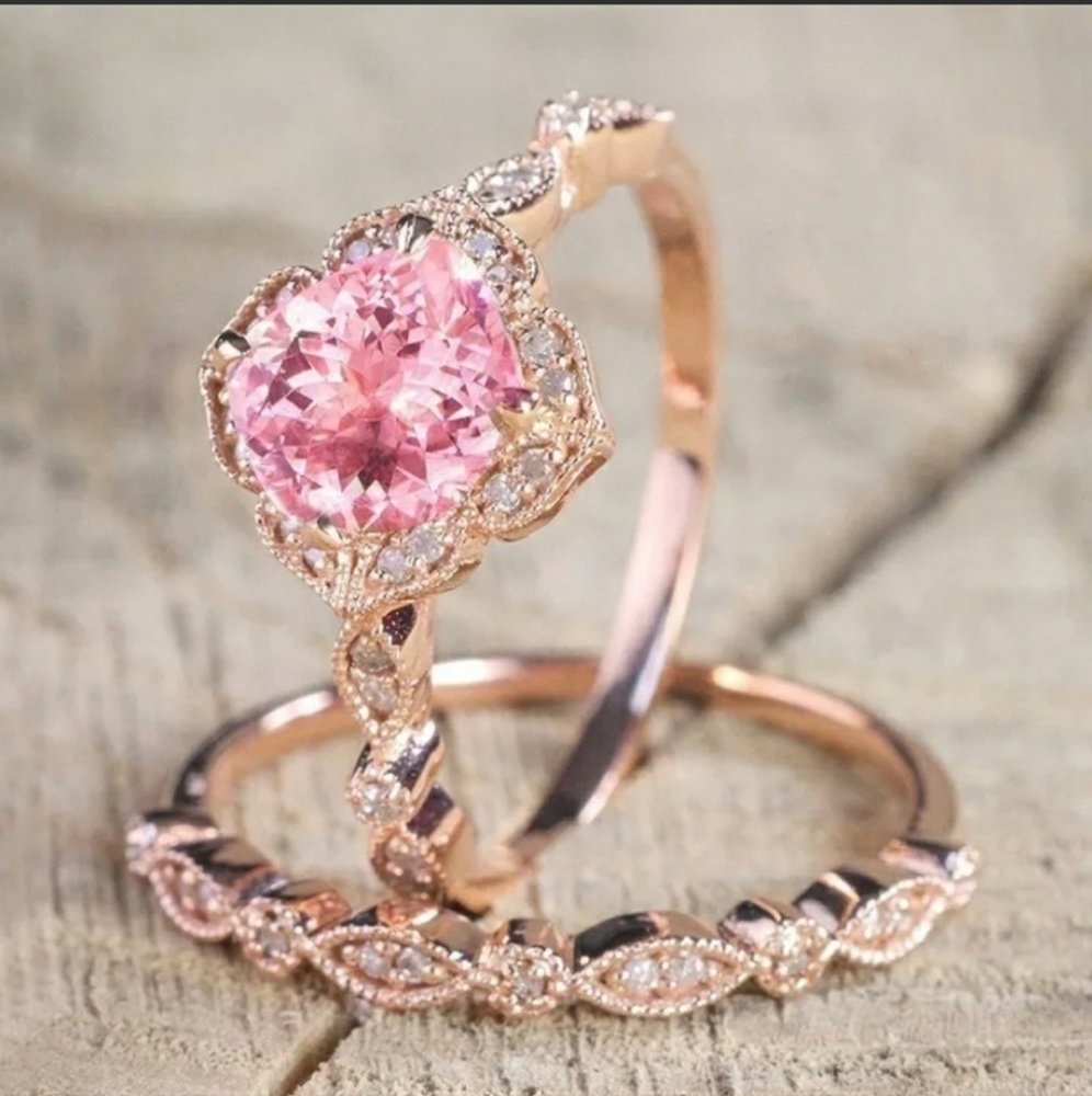 2pcs Rose Gold Pink Saphire Set - Picture 4 of 4